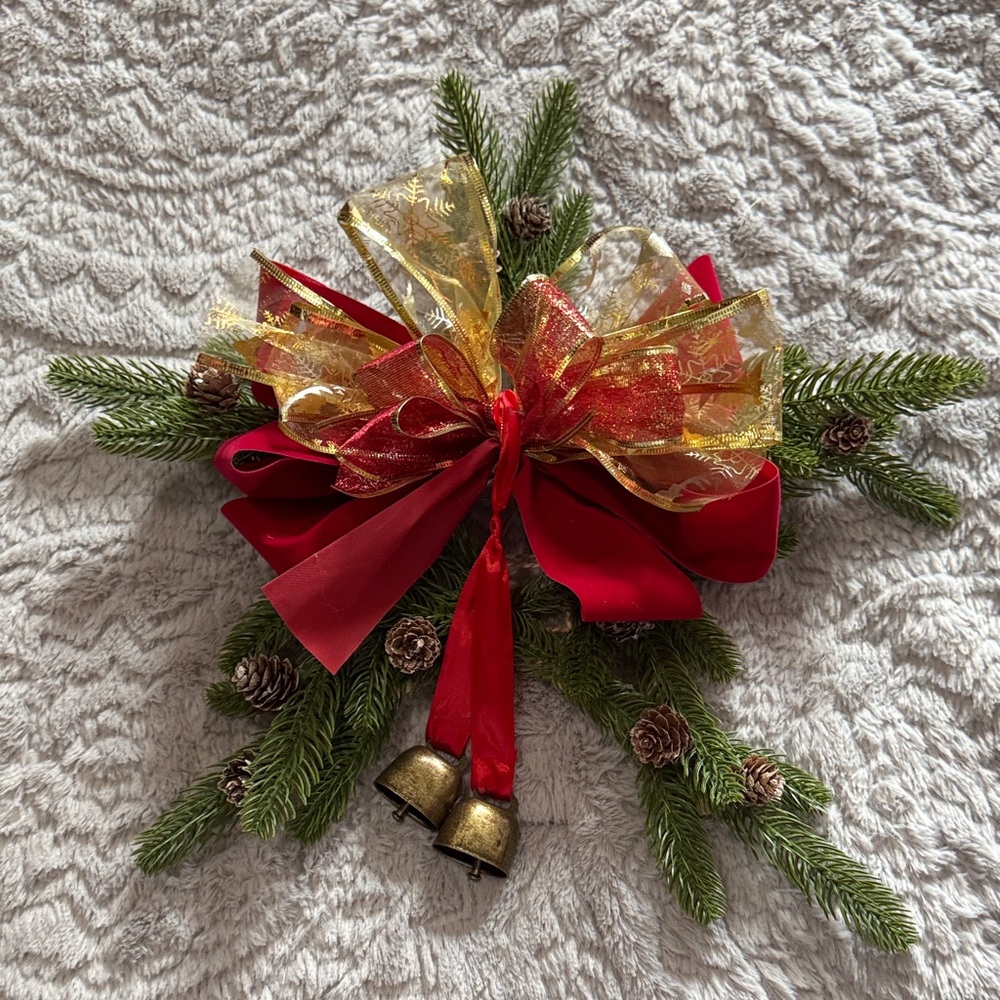 Festive Gold and Red Holiday Wreath